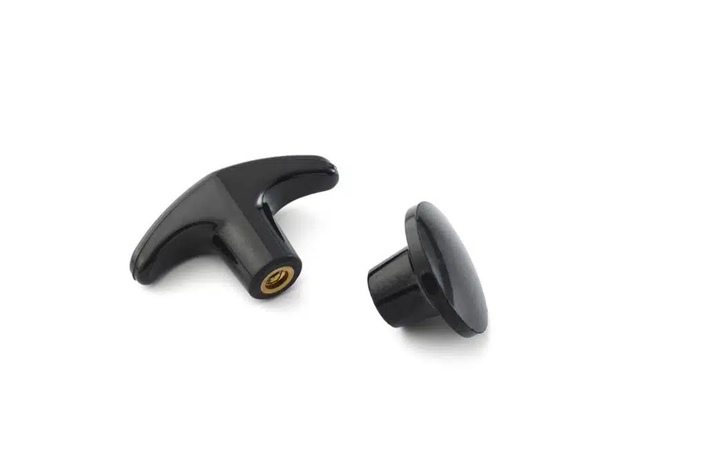 Push-pull control knobs and T-handles for custom cable assemblies