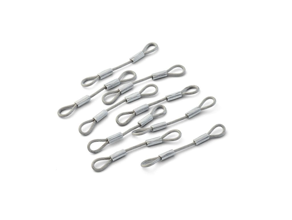 Batch of identical wire rope loop lanyards manufactured to consistent length and tolerance specifications