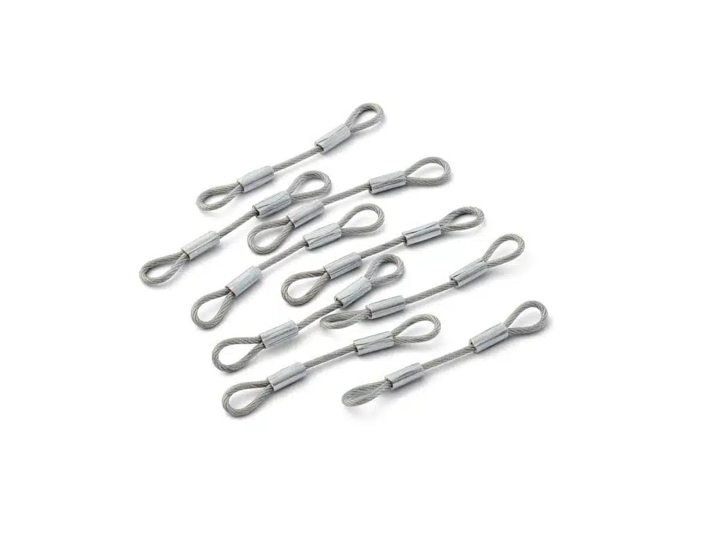 Batch of identical wire rope loop lanyards manufactured to consistent length and tolerance specifications