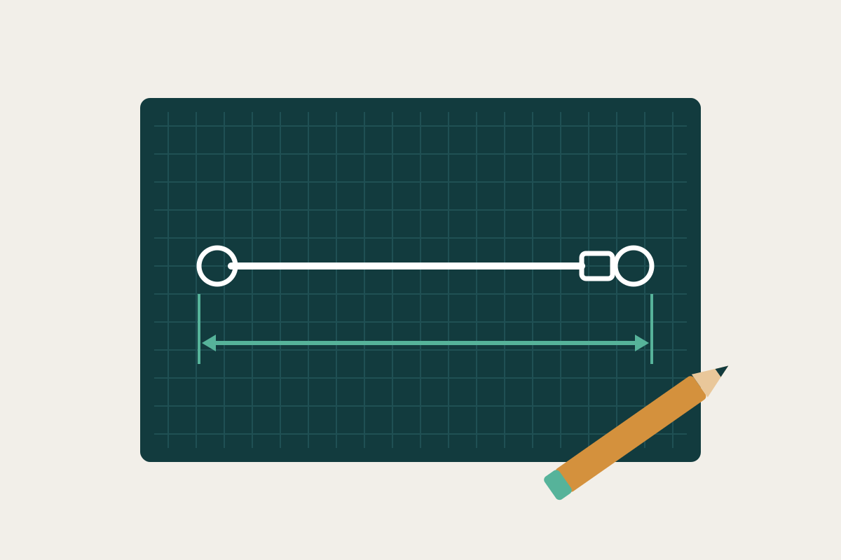 Cable assembly drawing on a blueprint grid with a length dimension line