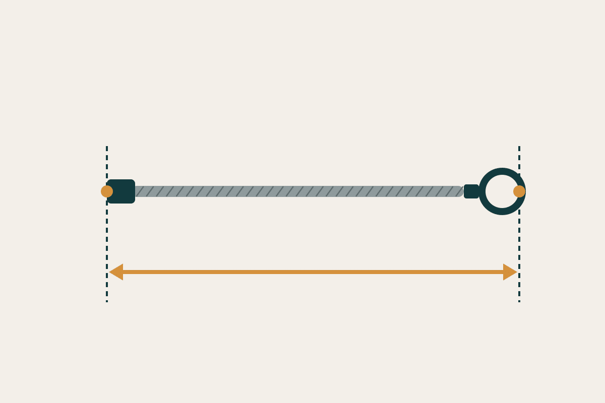 Wire rope assembly with a dimension line from end fitting to end fitting