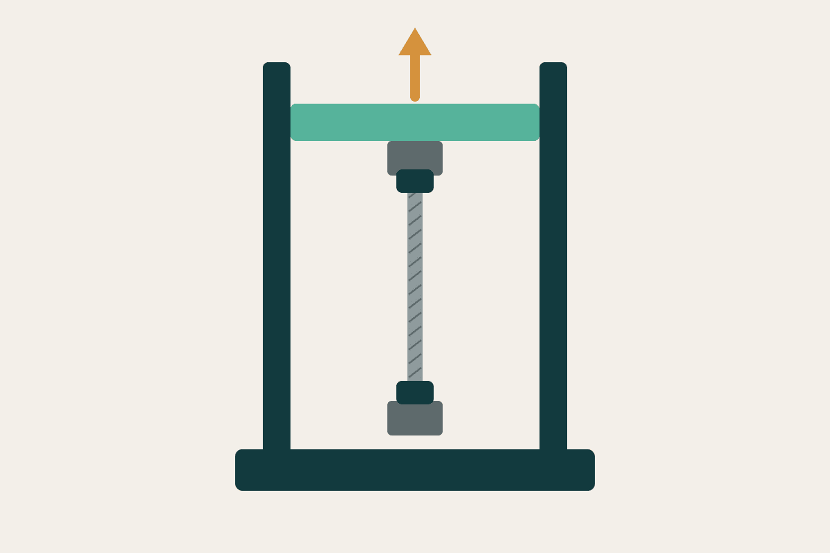 Wire rope cable assembly clamped in a pull test frame