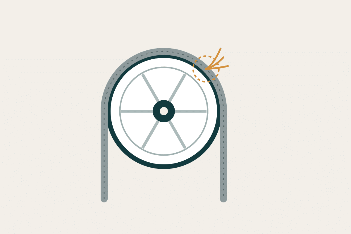 Wire rope running over a pulley with broken outer wires